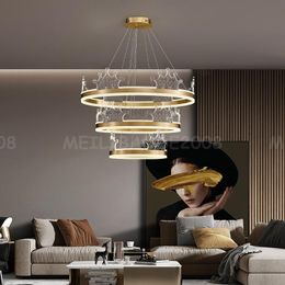 New Modern Led Chandelier Round Ring Pendant Lamps for Living Dining Room Indoor Tricolour Acrylic Gold Brass Light Lighting Luxury Fixture