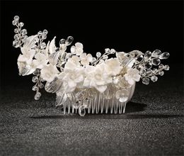 Wedding Bridal Ceramic Flower Hair Comb Accessories Jewellery Rhinestone Headpiece Crystal Crown Tiara Princess Queen Korean Headdress Fashion Head Ornament