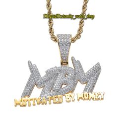 New CZ Diamond Inlaid MBM Pendant Necklaces MotivatedByMoney Two-color Electroplated Copper Inlaid Diamond Men's Necklace Hip Hop Jewelry