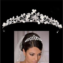 European and American Headpieces Bride Pearl Headband Diamond Hair Accessories Crown Rhinestone Princess Birthday Tiara Wedding Headdress
