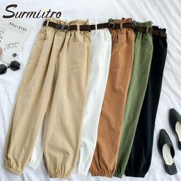 SURMIITRO Korean Style Ankle Harem Pants Women With Belt Spring Autumn Female Cargo Pants Bud High Waist Trousers Femme 210712