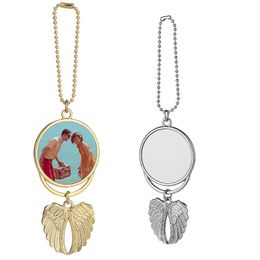 Christmas Decorations Heat Transfer Printing Sublimation Blanks Circular Angel Wing Car Photos Frame Ornament Pendant