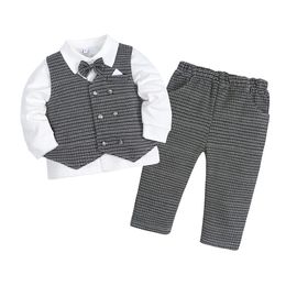 Autumn Toddler Boy Newborn Clothes set Cotton long sleeve shirts vest pant gentleman child kids outfits set 3pcs Infant set