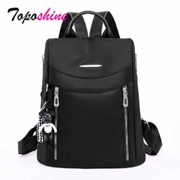 Toposhine Backpack Bag with Pendant High Quality Fashion Bag Women Backpack Silver Metal Zipper Backpack Bag Black Oxford Bags Q0528