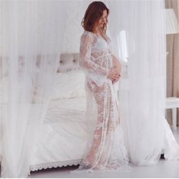 White Matenity Gown Po Shoot Maternity Pography Props Lace Dresses Floor Length Maxi Dress See Through 210721