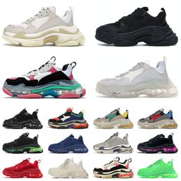 Fashion Triple S Casual Shoes Luxurys Designers Clear Sole Paris 17FW Triple-S Women Men All Black White Vintage Pink Red Old Dad Platform Sneakers Lady Flat Trainers