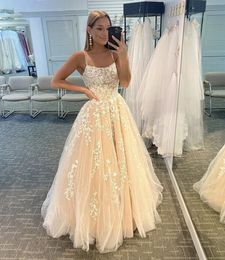 High Quality Tulle Lace Long Prom Dresses Spaghetti Straps Floor Length Formal Event Wear Party Gowns For Teens Custom Made Plus Size Available