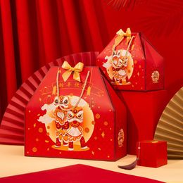 wholesale chocolate boxes packaging UK - Gift Wrap StoBag 5pcs Lot Chinese Year Packaging Paper Bag Spring Festival Party Cookies Chocolate Supplies Favors Red Boxes