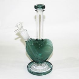 Pink Heart shape Glass Bong Hookahs Recycler Dab Rig water pipe Blue Black joint size 14mm ash catcher dabber tool