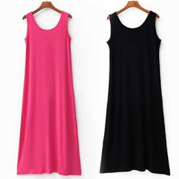 Plus Size 6XL Sexy Modal Lingerie Nightdress Women Casual Sleepwear Long Nightgown Nightie Sleeveless Summer Loose Home Dress 210924