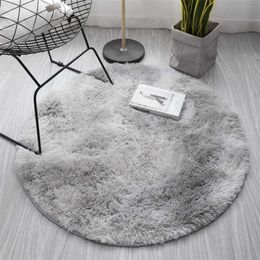 Round Carpet for Living Room Fluffy Thick Bed Room Carpets Plush Soft Anti-slip Circle Floor Rugs Tie Dyeing Velvet Mat 211204