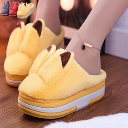 Hot sale-House Slippers Platform Med Shoes Woman 2020 On A Wedge Women Heels Pantofle Winter Footwear Flock Luxury Slides High New