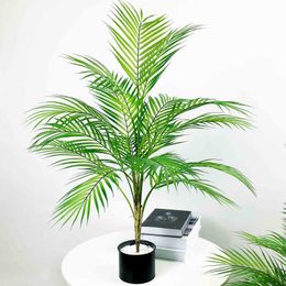 80-98cm Tropical Artificial Palm Tree Large Fake Plants Branch Real Touch Palm Leaves Plastic Monstera for Home Office Decor 210624