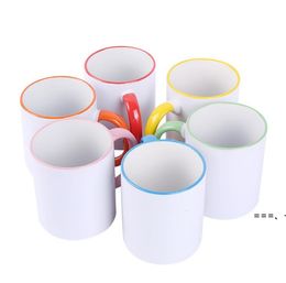 NEW320ml Ceramic Blank Sublimation Mug Heat Transfer MDF Handle Mugs Personality DIY Simple Coffee Cup 7 Colors Gift Supplies CCD12906