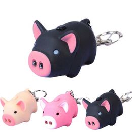 Mini Adorable Pig Keychain LED Luminous Sound Cartoon Pig Key Ring TT@88 G1019