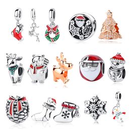 Original 100% 925 Sterling Silver Bead Charm Christmas Tree Santa Reindeer Charms Fit Pandora Bracelets Necklaces Women Jewelry Q0531