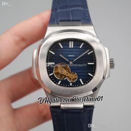 2022 5711 Tourbillon Automatic Mens Watch Steel Case Blue Textured Dial Stick Markers Brown Leather Strap 8 Styles Watches Puretime01 E20LT-e5