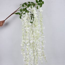 Upscale Wedding Ceiling Centerpieces Artificial Silk Flower String Wisteria Vine Bouquet Garland Home Ornament 30 pcs/lot