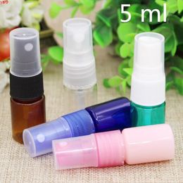 50 pes 5 ml Clear Pink Green Plastic Spray Perfume Empty Bottle Water Toner packing Cosmetic Containerhigh qty