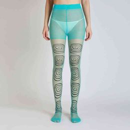 New Designs High Quality Sexy Circle Print Round Dizziness Tights Transparent Pantyhose Womens Stockings Y1130