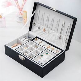 Jewelry Organizer Display Travel Jewelry Box Jewelry Case Boxes Portable Earring Holder Leather Portable Storage Zipper Jewelers 210315