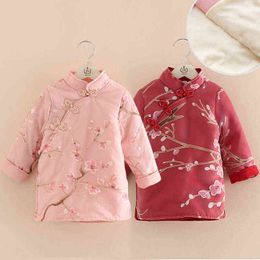 Girls Cheongsam 2021 Winter 2-10 Years New Year Embroidery Thickening Kids Baby Girl Traditional Chinese Style Ethnic Tang Dress G1218