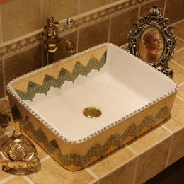 Porcelain Bathroom ceramic counter top sink Rectangular wash basin popular in europe art lavabo painting porcelain sinkgood qty