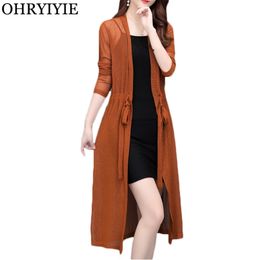 OHRYIYIE Large Size 5XL Spring Summer Oversize Long Cardigan Sweater Women Knitted Shawl Sunscreen Sweater Lady Coat L-5XL 210918