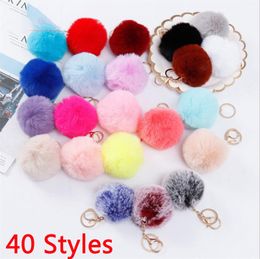 Favour 8cm Rabbit Fur Pompom Multi Colour Fluffy Faux Plush Balls Keychain Bunny Tail Fuzzy Keyring Cute Christmas Gift for Girlfriend 40 Styles