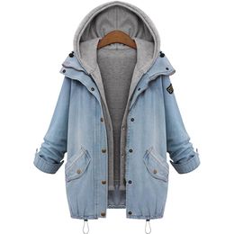 Women's Jackets Euro Brazil Two-piece Sets Women Denim Jacket Hooded Solid Colour Large Size Loose Casual Coat Versatile Comfortable Tops WDC