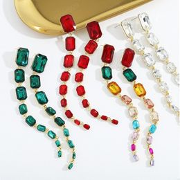 Luxury Colourful Geometric Rhinestone/Crystal Tassel Long Drop Dangle Earrings for Women Wedding Jewellery 2021