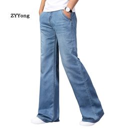 Fashion Mens Flared Boot Cut Jeans Big Leg Trousers Loose Large Size Clothing Classic Blue Denim Pants 210317