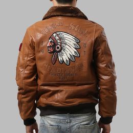 Men's Flight suit AVFLY tanned sheepskin leather coat 103 RD -SON 1942 INDIANS FIGHTER BOMBER UNIT