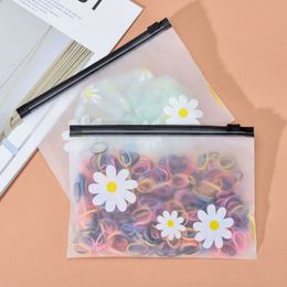 Korean Zipper Bag Small Daisy Pattern Packaging PouchTranslucent Frosted Make Up Storage Bag Hairring Pen Bag