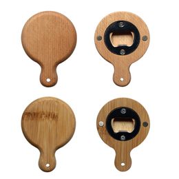 DIY Bamboo Wooden Bottle Opener With Handle Coaster Fridge Magnet Decoration Beer Openers Customise Engrave Logo