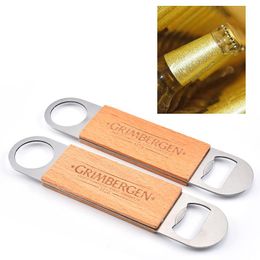 Stainless Steel Wooden Handle Opener Hanging Wine Beer Bottle Openers Durable Beverage Beer Corkscrew Bar Kitchen Wine Tools Gift XDH1257