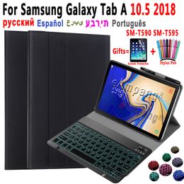 Light Backlit Keyboard Case For Samsung Galaxy Tab A 10.5 2018 SM-T590 SM-T595 T590 T595 Cover Russian Spanish Arabic Keyboard