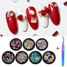 lily nails art UK - Nail Art Kits Four Lily 3D Rhinestones Set Stones Mixed Colorful DIY Design Decals With Curved Tweezers Crystals Decoration