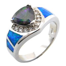 blue opal rings ;fashion jewelry with MYSTIC rainbow stone