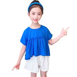 Children Clothes Tshirt + Short Teenage Girls Clothing Solid Color Tracksuit For Girl Summer Set 210527