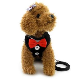 Dog Collars & Leashes Puppy Velvet Plaid Bowtie Gentleman Suit Boy Tuxedo Harness Vest For Dogs With Handle PH012