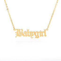 10PCS Old English Letter Word Babygirl Necklaces Stainless Steel Initial Alphabet Name Logo Pendant Charm Chain Minimalist Collar Choker Jewelry for Women Party