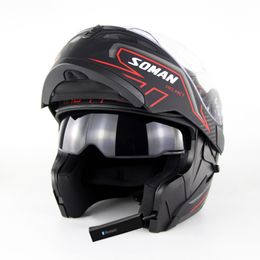 NEW Motorcycle Flip up Bluetooth-compatible Helmet Motorbike BT Casco Moto Double Visors Casque Motor bike Capacete DOT ECE