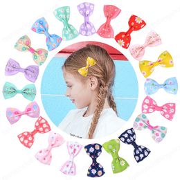 20 Colour Printed Floral Hair Clip Bowkont Grosgrain Ribbon Hair Bows for Girl Kids Handmade Hairgrips Headwear Hair Accessories