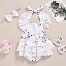 Infant Cartoon Rompers Lace Ruffle Onesies Toddler Girls Fawn Printed Romper Kids Sleeveless Outfits Ropa Bebe Baby Girls Clothes