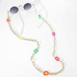 Punk Chunky Reading Glasses Chain Candy Colour Acrylic Sunglasses Cord Metal Eyeglasses Holder Neck Strap Eye-wear Retainer