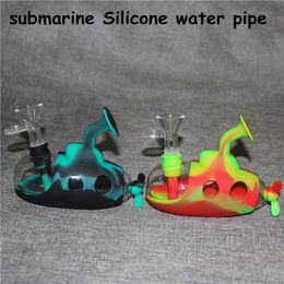 4.9" Colourful glass water pipe small dab rig hookahs submarine vape portable silicone hookah tabacco bongs wax oil herb rigs ash catcher