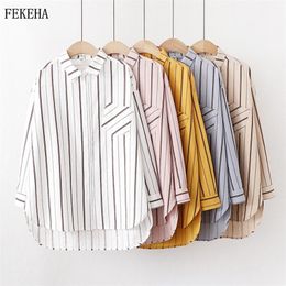 Autumn Women Blouse Stripe Long Sleeve White Women's Shirts Blusa Feminine Casual Cotton High Quality Lady Tops 21302