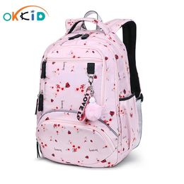 OKKID school bags for girls waterproof bookbag student cute flower backpack children s kids girl gift 211021