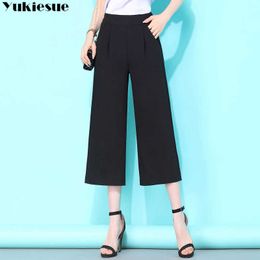 streetwear summer Office work wear women's pants female high waist wide leg capris for women trousers woman Plus size 210608
